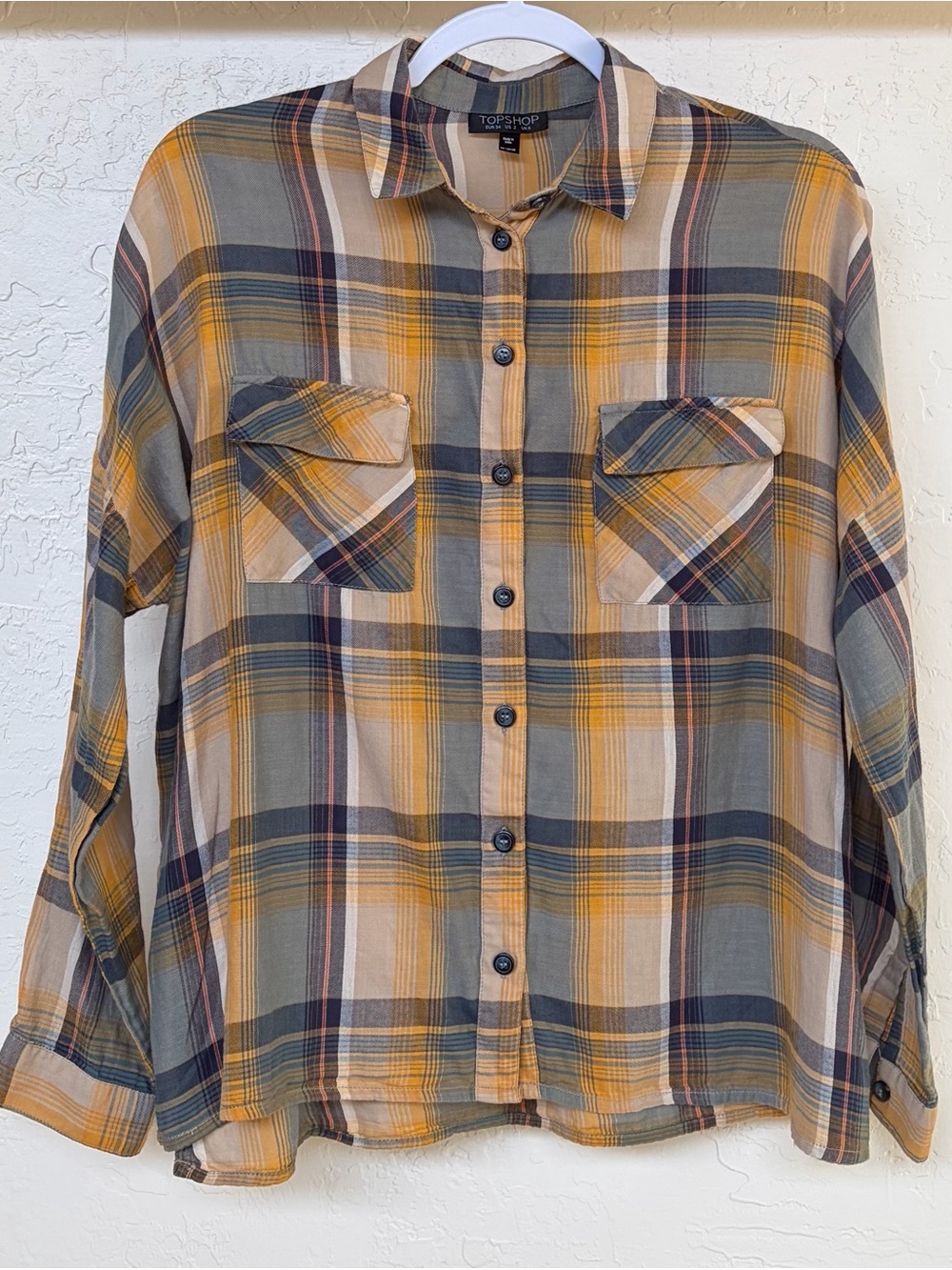 Topshop Oversized Plaid Button-Up Shirt